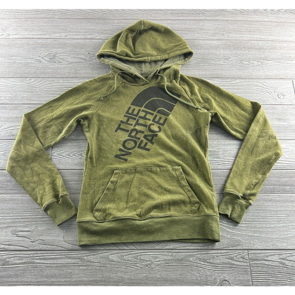 The North Face Tops - North Face Pullover Hoodie Womens Size XS Green Spellout LOGO Cotton Blend